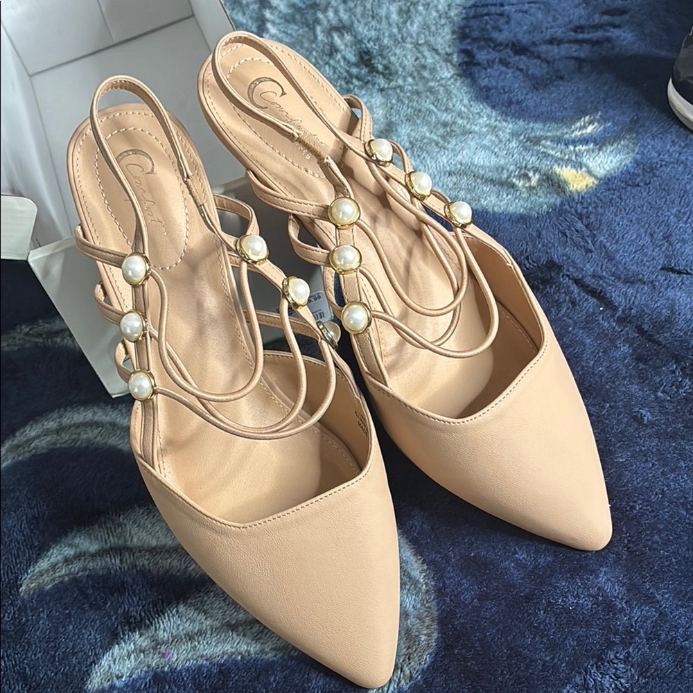 Caparros Nude Heels with Pearl Details